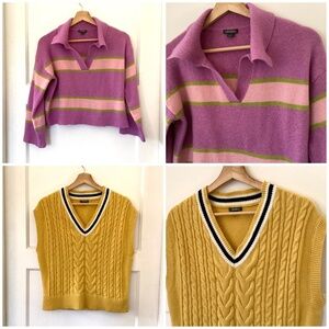 Wild Fable Lot Of 2 Size S Purple Striped Polo Sweater Yellow Cabled Vest Boxy